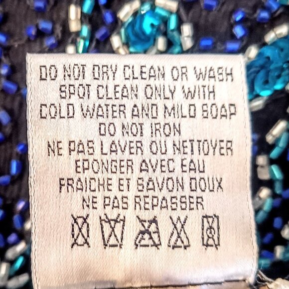 Vintage Papell Boutique Evening Black Blue Teal Beaded Sequin Jacket - Picture 5 of 5